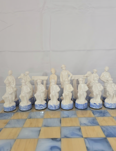 Cowboy and Indian Chess Set with wood and resin board.