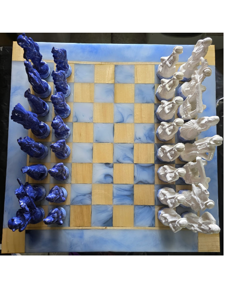 Cowboy and Indian Chess Set with wood and resin board.